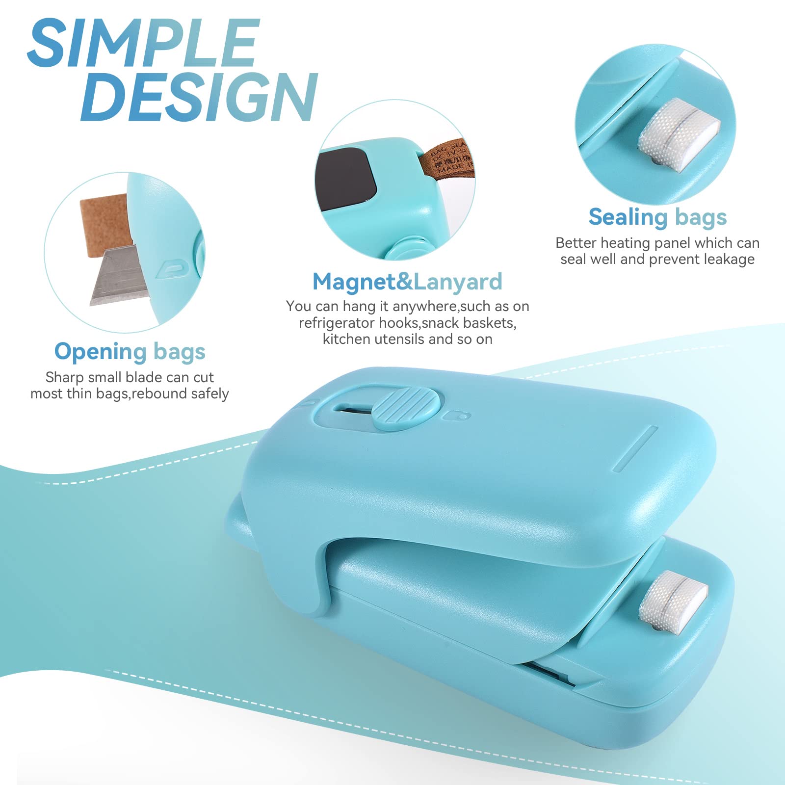 Mini Bag Sealer, Romsto Handheld Heat Vacuum Sealer, 2 In 1 Sealer And Cutter With Lanyard, Portable Resealer Machine For Plasti